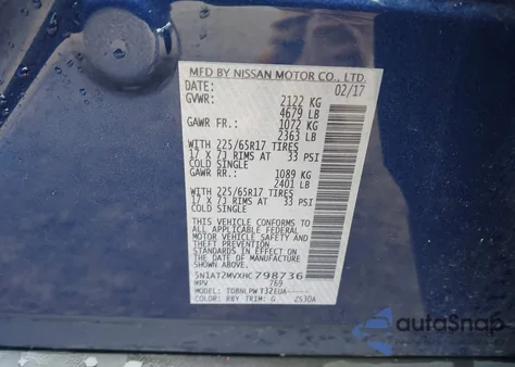 2017 Nissan Rogue S z USA, uszkodzony, nr VIN 5N1AT2MVXHC798736